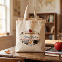 Bolsa Tote de Professora em Aquarela Rústica, Nome