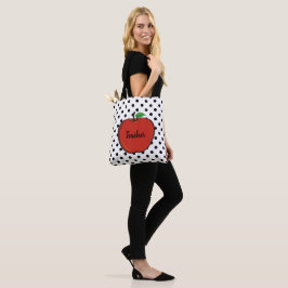 Bolsa tote de professores com bolinhas e maçã verm