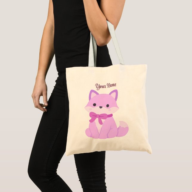 Bolsa Tote de Raposa Lavanda Sentada Fofa Kawaii c (Frente (produto))