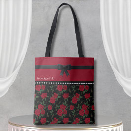 Bolsa Tote de Rosa Vermelha e Preta Elegante Desig