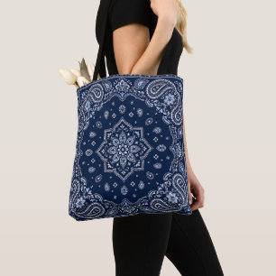 Bolsa Tote de Xale Azul Marinho Paisley Bolsa pa