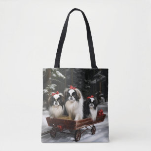 Bolsa Tote Decado de Natal do Chin Snowy Sleigh