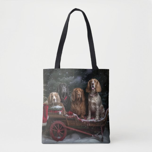 Bolsa Tote Decência de Natal do Cocker Spaniel Snowy Sleigh (Frente)