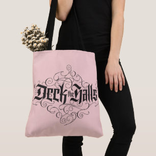 Bolsa Tote Deck the Halls Lettering de Luxo Rosa Bege Preto