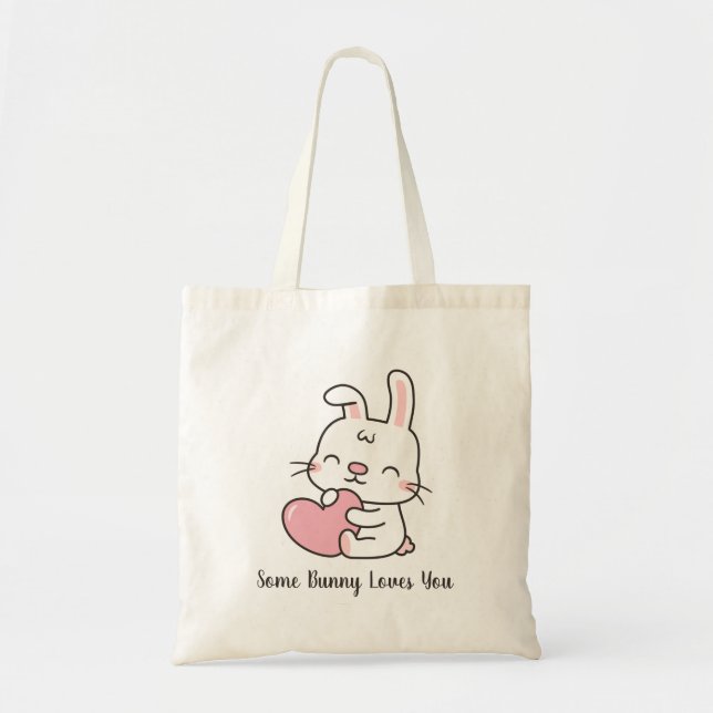 Bolsa Tote Declaração de Amor Fofa, Algum Coelhinho Te Ama Tr (Frente)