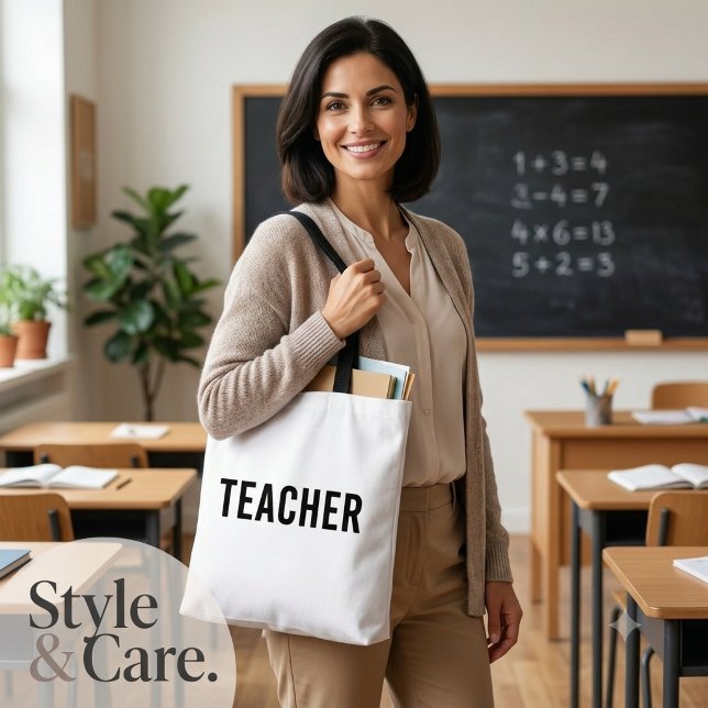 Bolsa Tote Declaração de Texto de Professor Personalizável Br (Teacher Text Statement Customizable White Tote Bag)