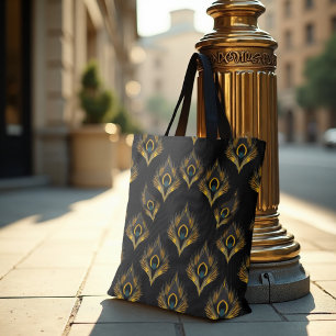 Bolsa Tote Deco de Peacock Gilded - Deco Luxe Dourado & Cinza