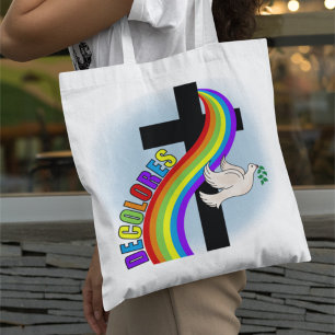Bolsa Tote DeColores Cursillo Rainbow com Cross and Peace Do
