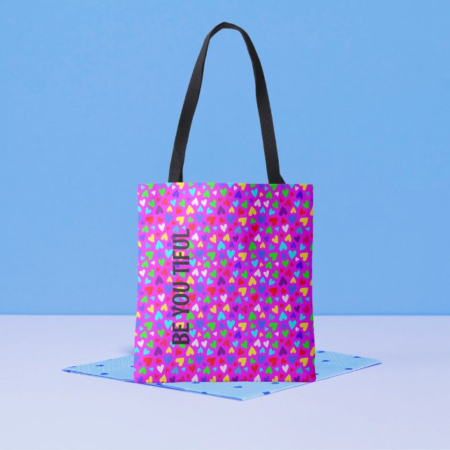 Bolsa Tote Decora Neon Arco-íris Coração Kawaii Estilo Maxima (Criador carregado)