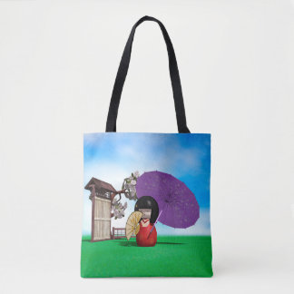 Bolsa Tote Decoração de Berçário com Boneca Kokeshi Japonesa