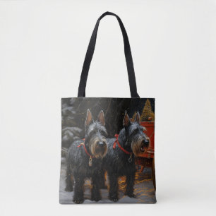Bolsa Tote Decoração de Natal de Trenó de Neve do Terrier Esc