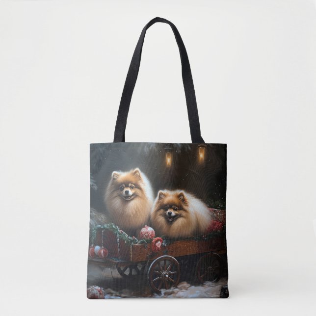 Bolsa Tote Decoração de Natal Pomeraniana Snowy Sleigh (Frente)