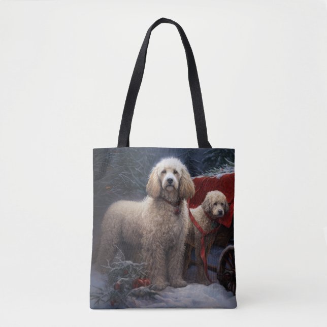 Bolsa Tote Decoração de Natal Poodle Snowy Sleigh (Frente)