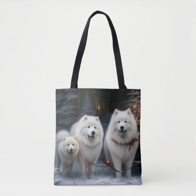 Bolsa Tote Decoração de Natal Samoyed Snowy Sleigh (Frente)