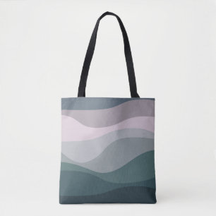 Bolsa Tote decoração de ondas retro roxas e turquesas