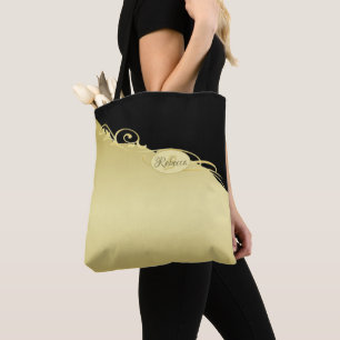 Bolsa Tote Decoração de ouro de luxo em ouro e preto, Monogra