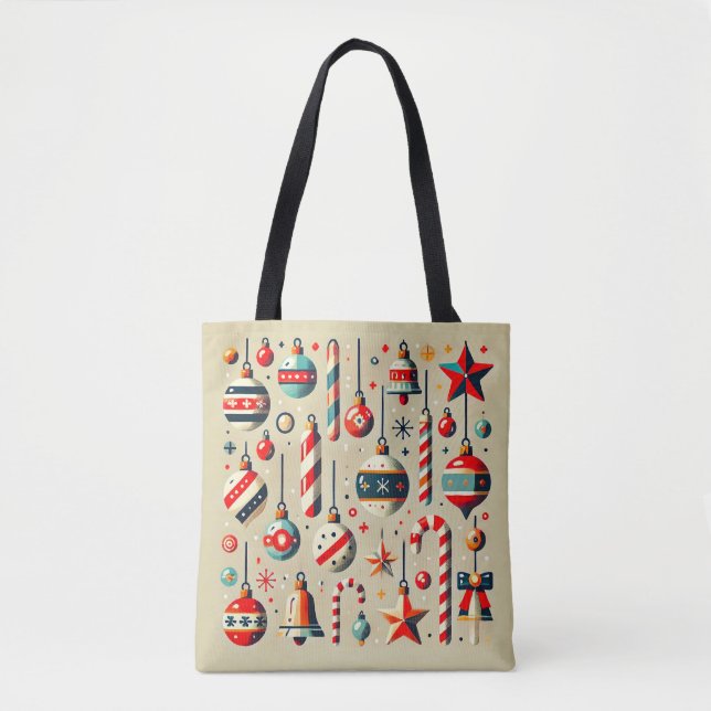 Bolsa Tote Decorações Festivas de Natal com Enfeites (Frente)