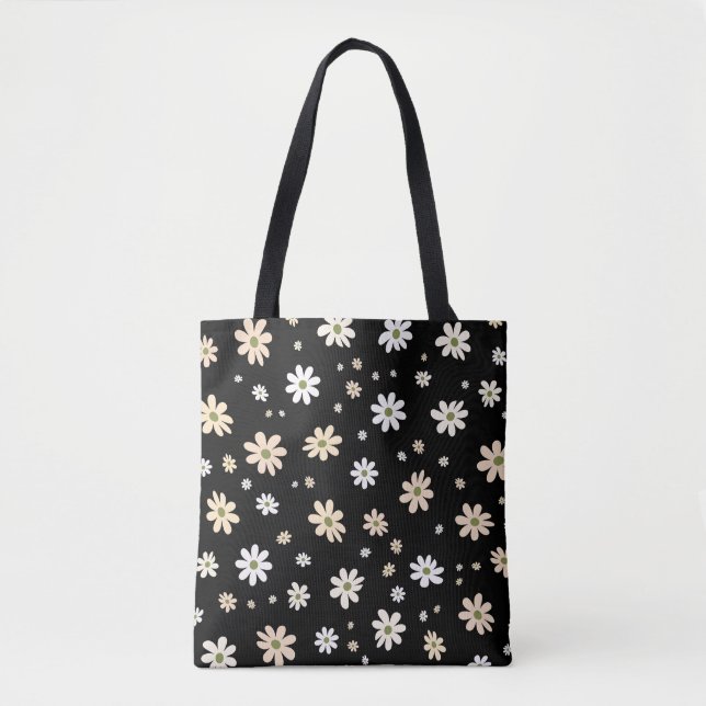Bolsa Tote Decorativo de Boho com Padrão Floral Retro Daisy (Frente)