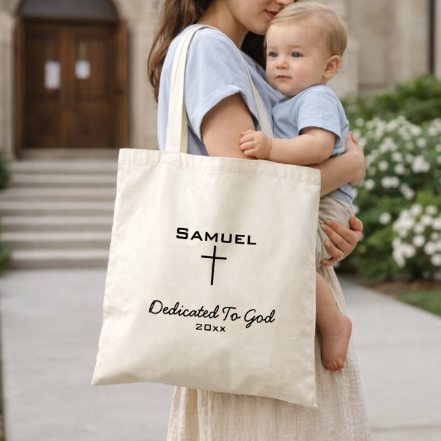 Bolsa Tote Dedicated to God Simple Cross Neutral Church (Criador carregado)