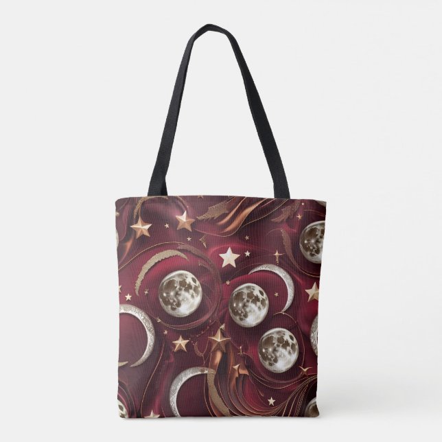 Bolsa Tote Deep Garnet Red Celestial Moon Phases (Verso)