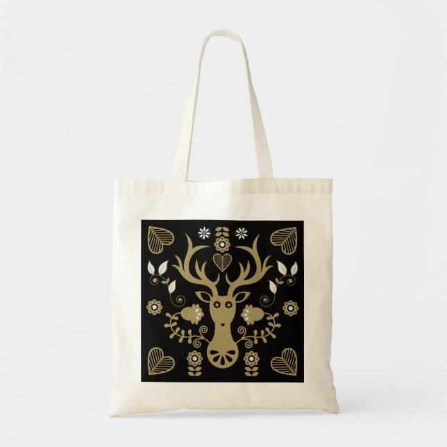 Bolsa Tote Deer de Arte Folclórica Moderna (Frente)