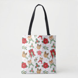 Bolsa Tote Deer Happy Tan Holiday Plant Padrão