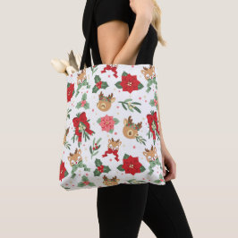 Bolsa Tote Deer Happy Tan Holiday Plant Padrão