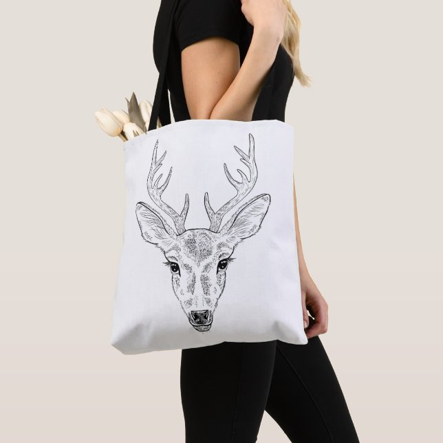 Bolsa Tote Deer Head - Ilustração Simples de Arte de Linha (Close Up)