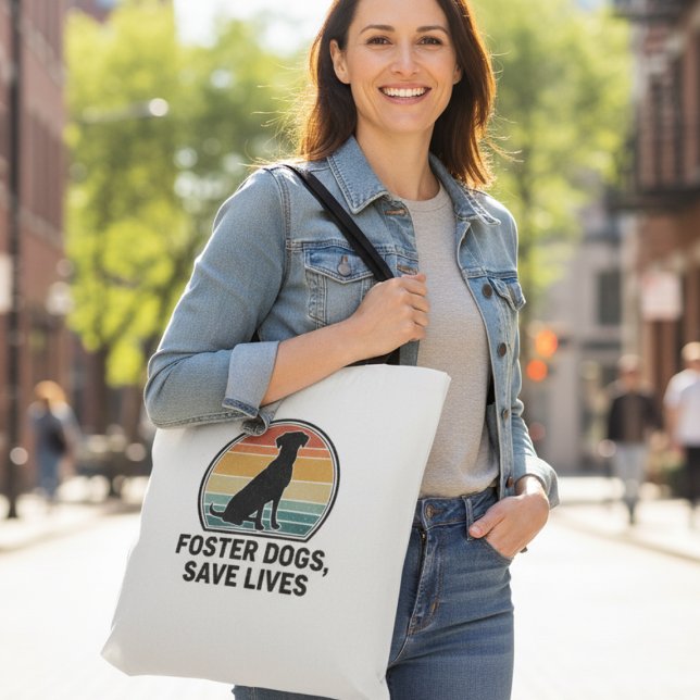 Bolsa Tote Defensor de Cães Resgatados no Crepúsculo Retrô Fé (Retro sunset foster dog advocate tote bag—inspiring holiday gift for animal rescue volunteers.)