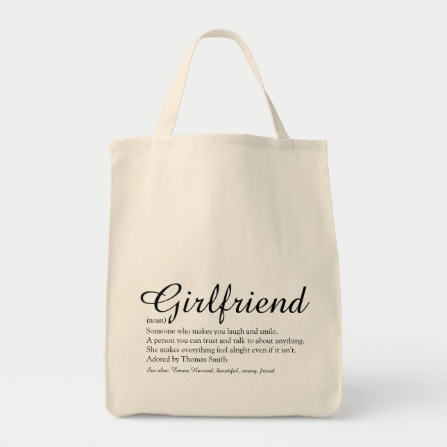 Bolsa Tote Definição de Namorada Script Elegante Chic (Frente)
