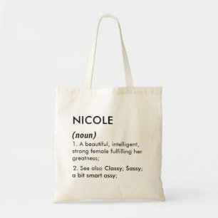 Bolsa Tote Definição de nome Nicole editável, nome personaliz
