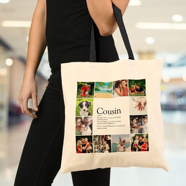 Bolsa Tote Definição de Primo de Colagem de Fotografias Moder (Modern Fun Photo Collage Cousin Definition Tote Bag)