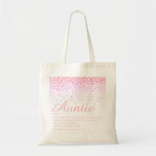 Bolsa Tote Definição de Tia Chic com Letra Glitter Rosa