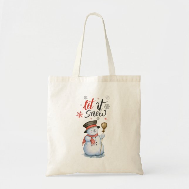 Bolsa Tote Deixe-o nevar Winter Snowman (Frente)