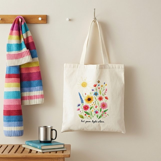 Bolsa Tote Deixe sua luz brilhar flores e sol (Criador carregado)