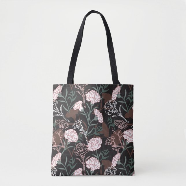 Bolsa Tote Delicar Cravos Rosa com Folhas Verdes Florais (Frente)