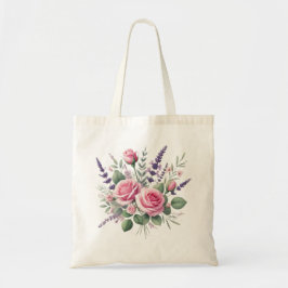 Bolsa Tote Delicar Design Floral de Aquarela Rosa