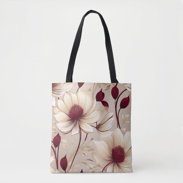 Bolsa Tote Delicar Floral Com Blooms De Borgonha (Frente)