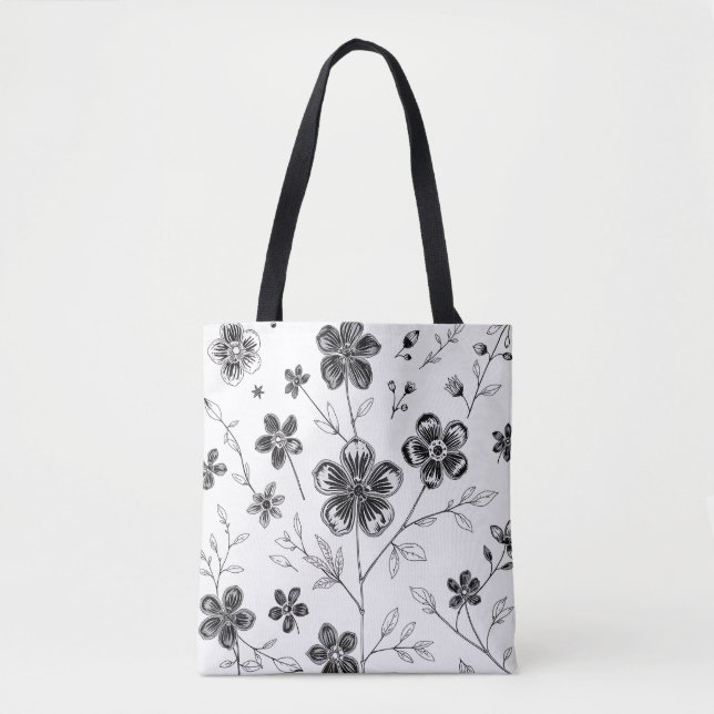 Bolsa Tote Delicar Flores e Folhas Finas (Frente)
