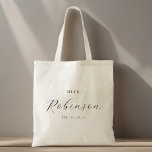 Bolsa Tote Delicate Calliografia Futuro Sra. Bride<br><div class="desc">Saco de tote personalizado para a noiva ter um nome personalizado em caligrafia moderna e delicada.</div>