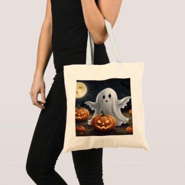 Bolsa Tote Delícia Assustadora: Diversão Fantasmagórica de Ha (100% natural material 100% cotton D: 15.75"l x 15.25"w 5 handle colors.)