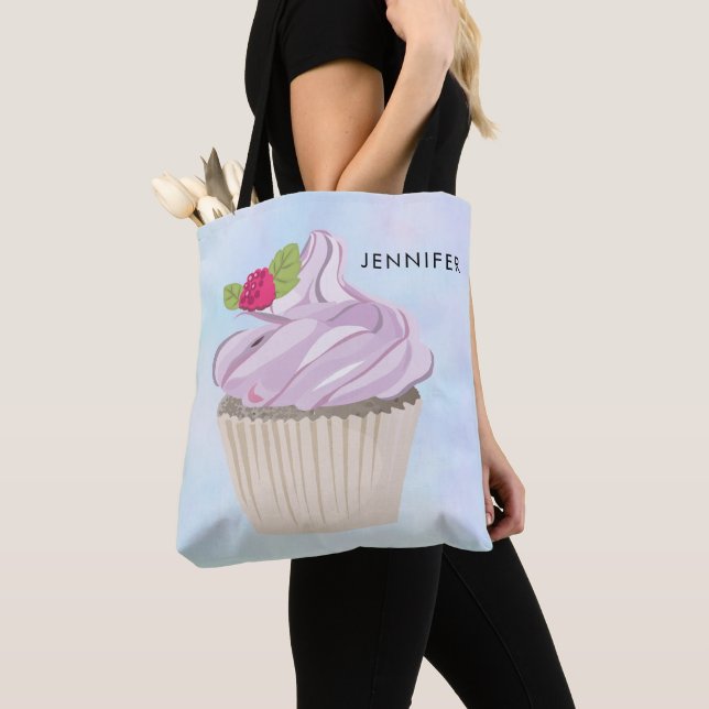 Bolsa Tote Delicioso Berry de Cupcake Rosa no Topo Personaliz (Close Up)