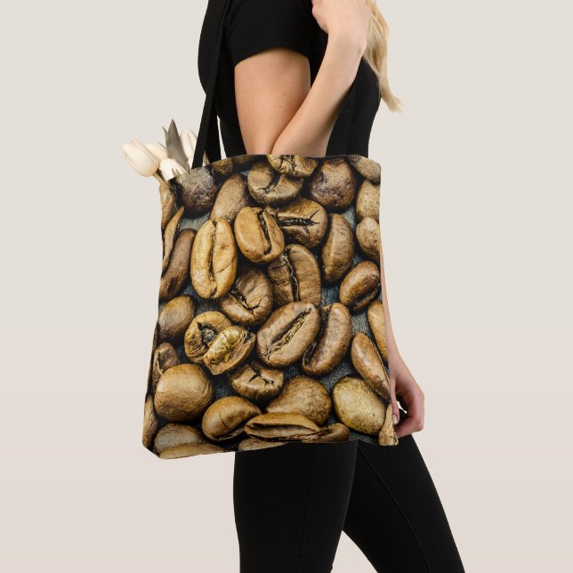 Bolsa Tote Deliciosos grãos de café rústicos dourados (Close Up)
