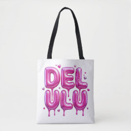 Bolsa Tote Delulu Pink Bubblegum Tipografia 3D Y2K Geração Z 
