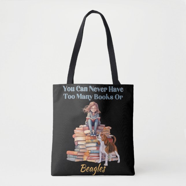 Bolsa Tote Demasiados livros ou Beagles (Frente)
