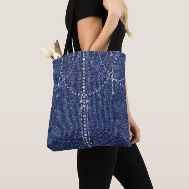 Bolsa Tote Denim e amassos de diamantes (Close Up)