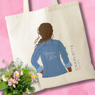 Bolsa Tote Denim Jaqueta Cabelo Escuro e Matrimônio de Honra