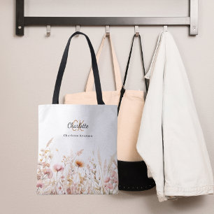 Bolsa Tote Denominação do monograma de flores silvestres bege
