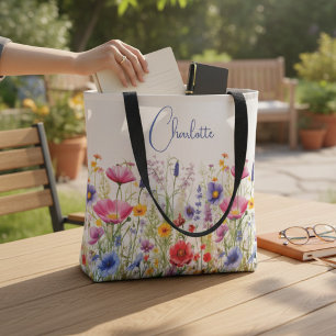 Bolsa Tote Denominação Personalizada Floral Colorida de Flor