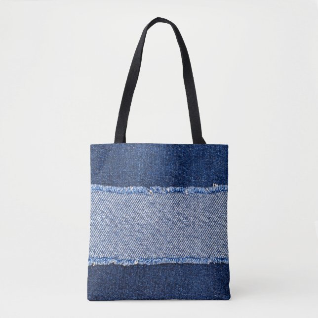 Bolsa Tote Densidade torn: tecido jeans azul. (Frente)
